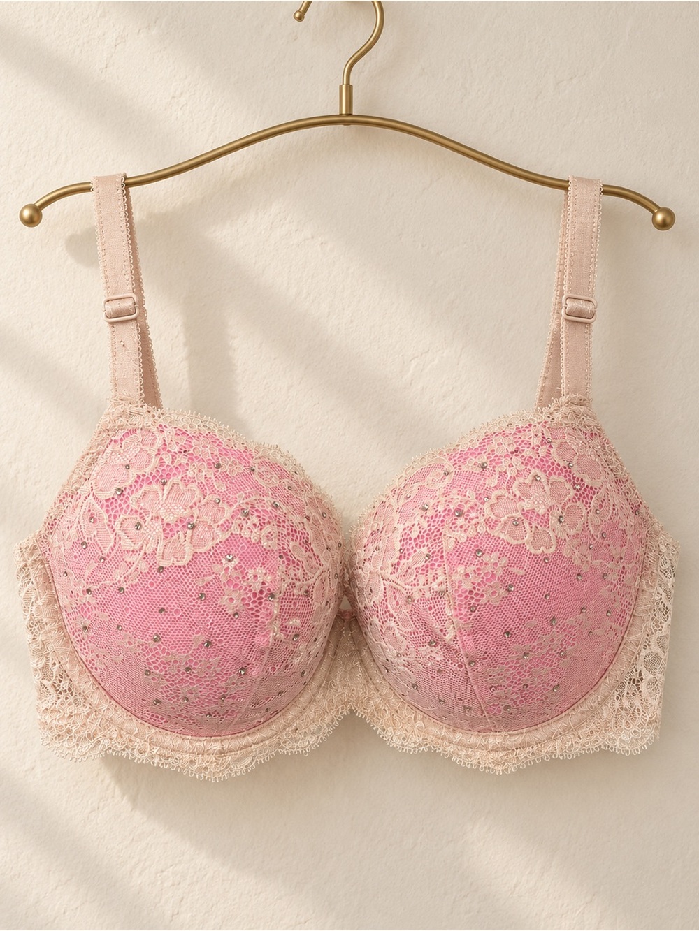 Victoria's Secret Pink Lace Embroidered Underwire Bra with Cream Trim